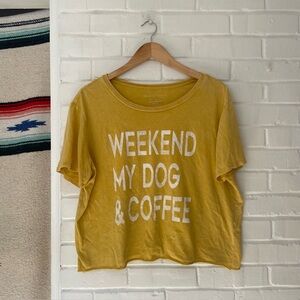 Yellow Graphic Tee with Weekend My Dog & Coffee Print Women’s Size Large 
Cotton